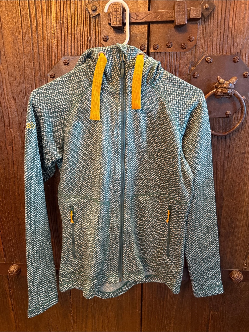 Title Nine Teal and Mustard Full-Zip Hooded Sweater